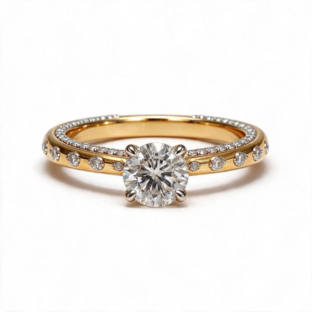 Yellow gold polish 9k round solitairect solitaire ring