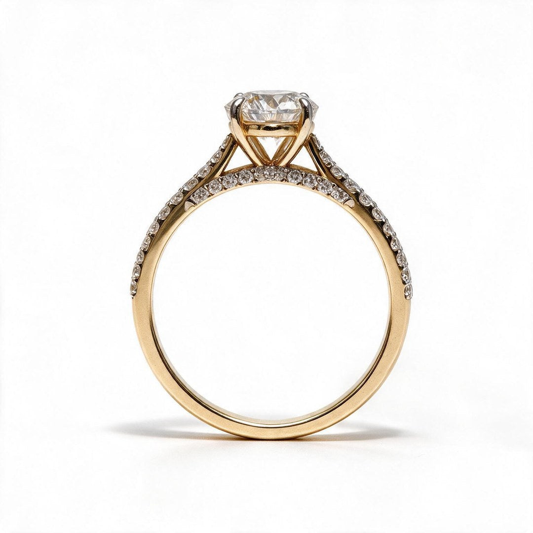 Yellow Gold Polish 9K Round Solitairect Solitaire Ring