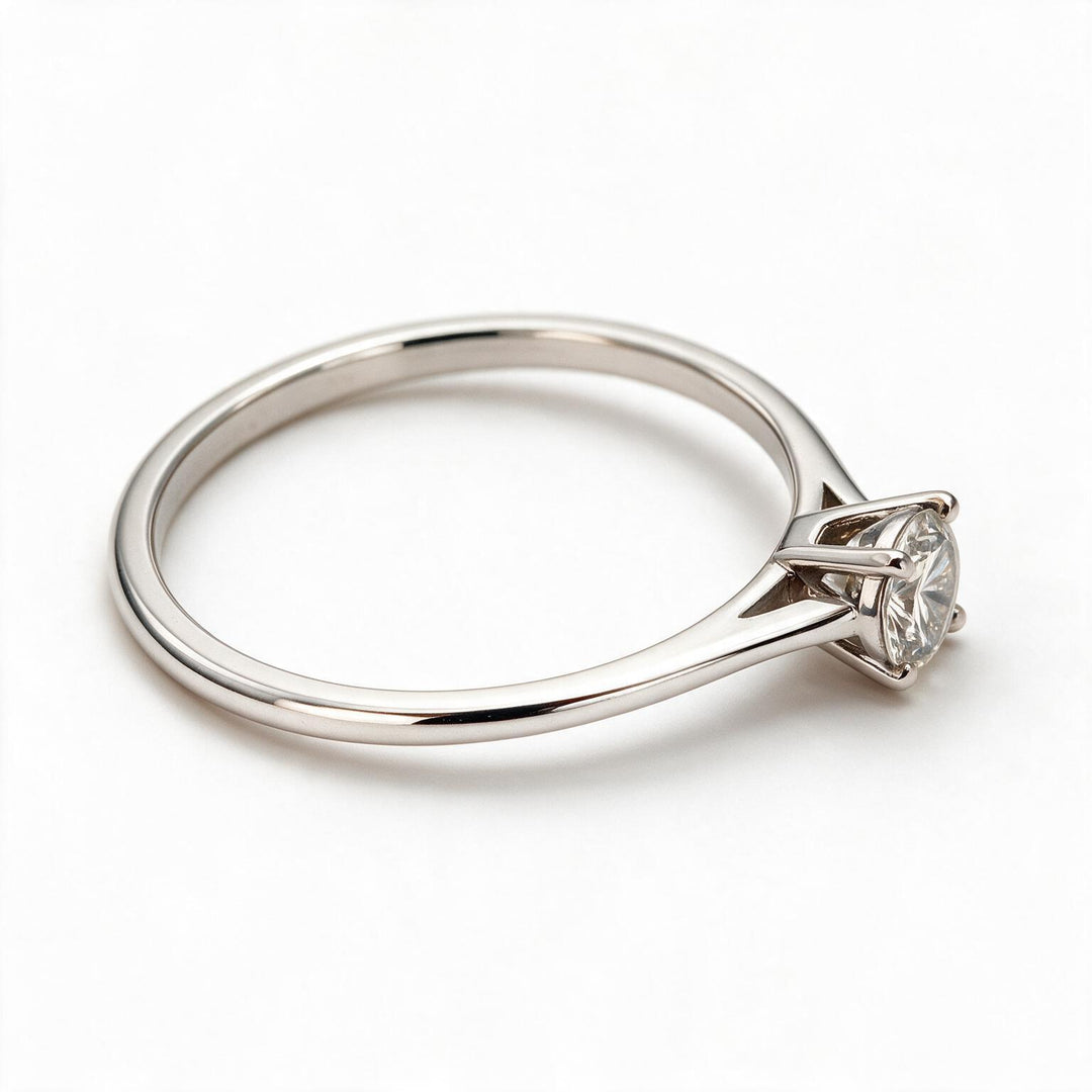 White Rhodium 9K Round Solitairect Solitaire Ring