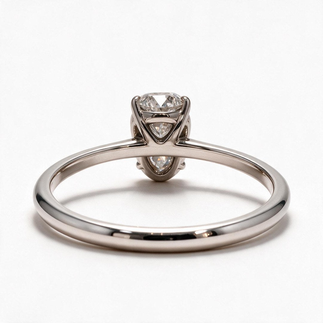 White Rhodium 9K Oval Solitairect Solitaire Ring
