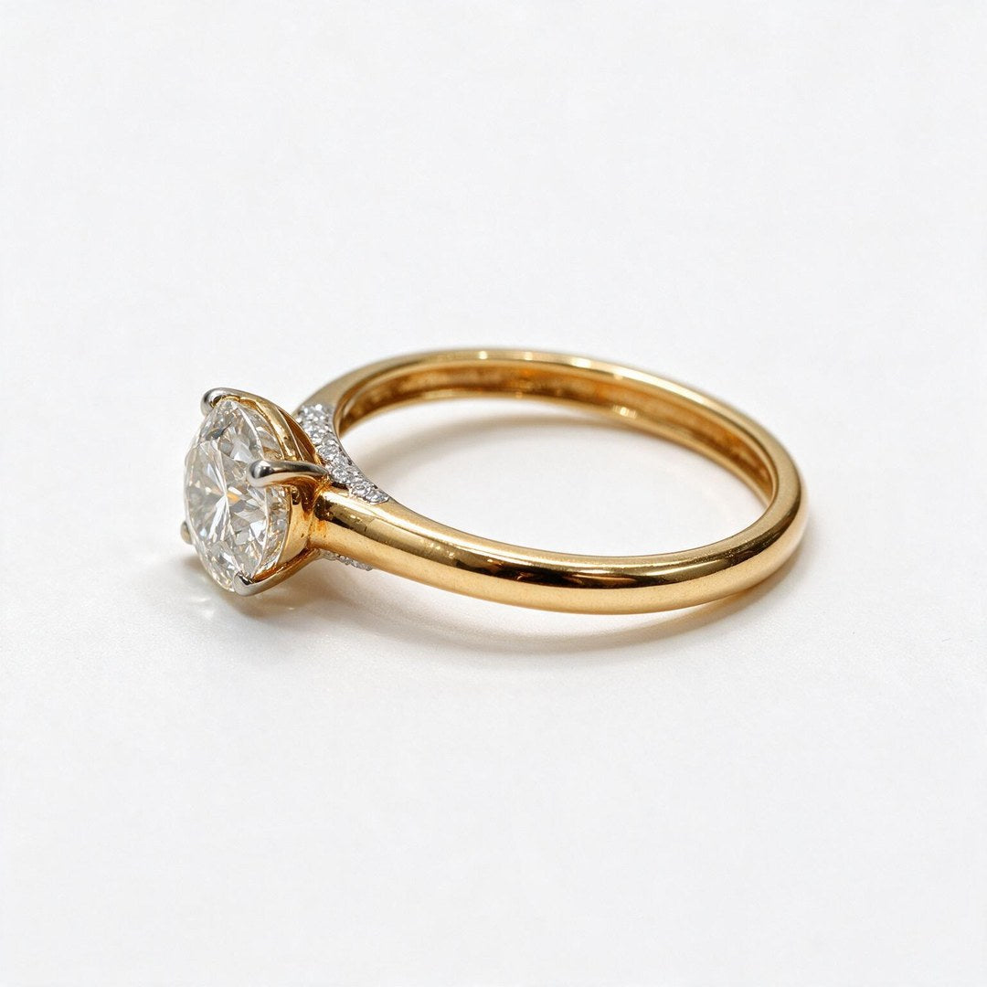 Yellow Gold Polish 9K Round Solitairect Solitaire Ring