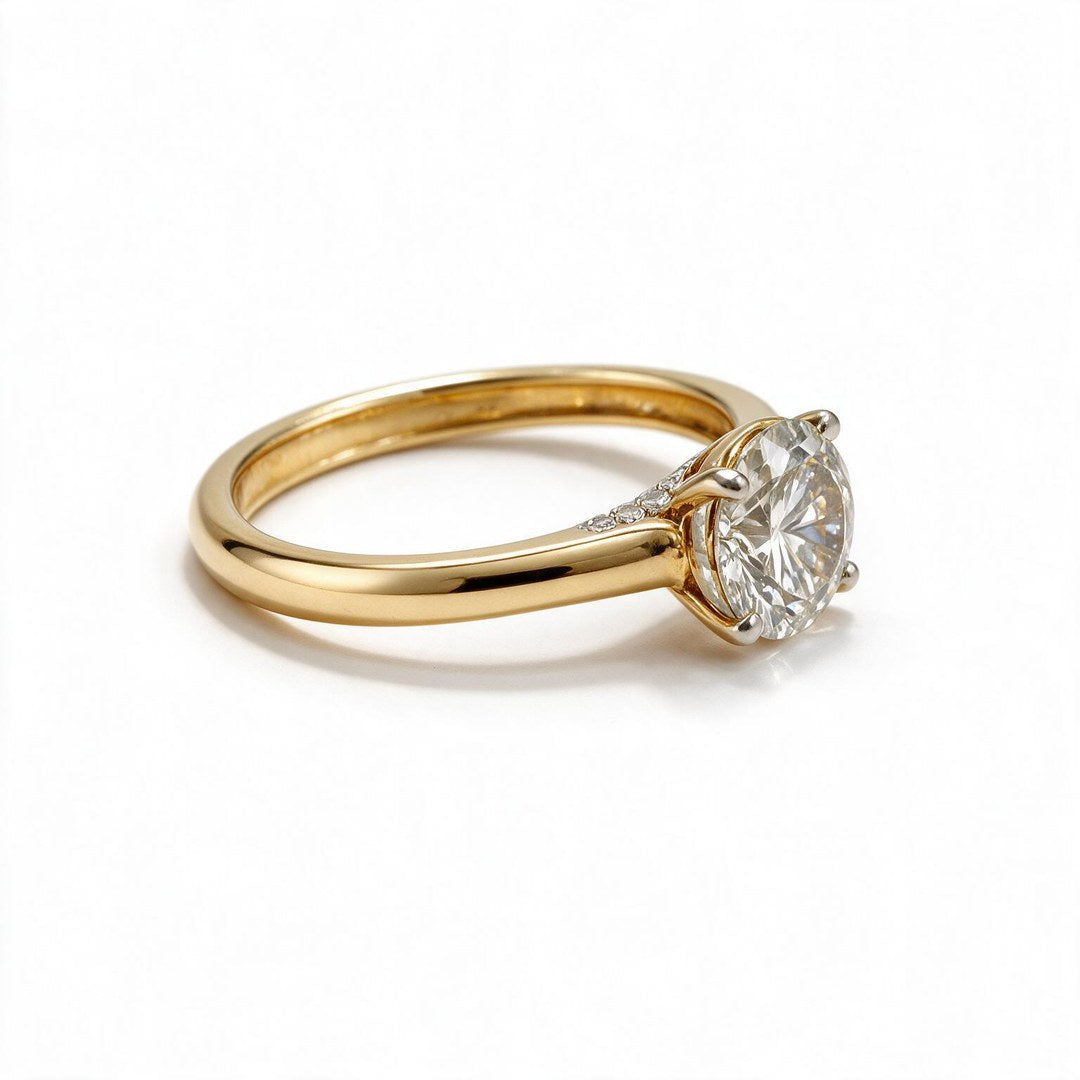 Yellow Gold Polish 9K Round Solitairect Solitaire Ring