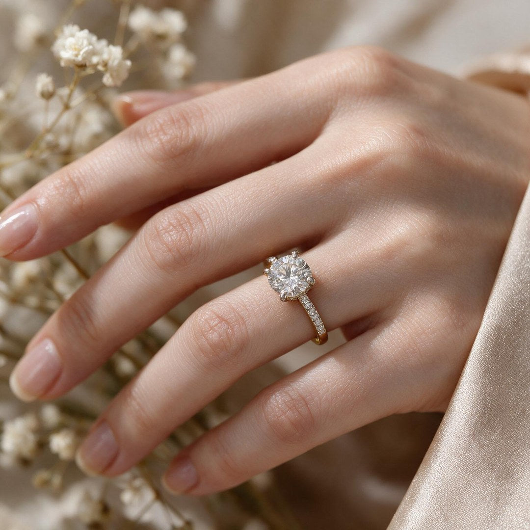 Yellow gold polish 9k round solitairect solitaire ring