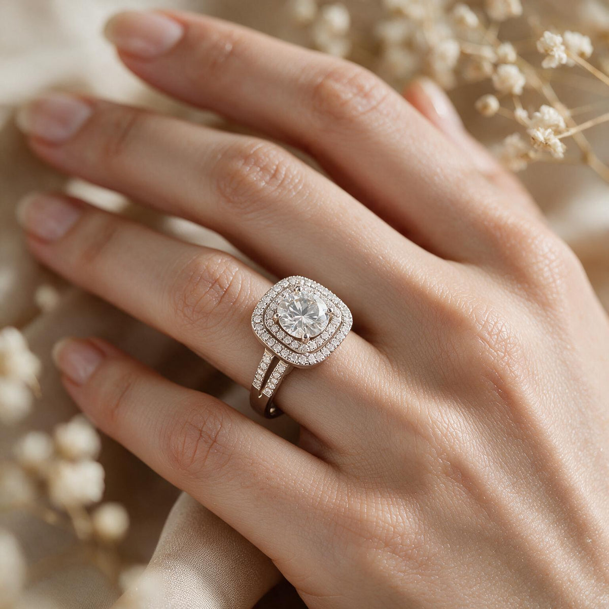 White rhodium 9k round solitairect solitaire ring
