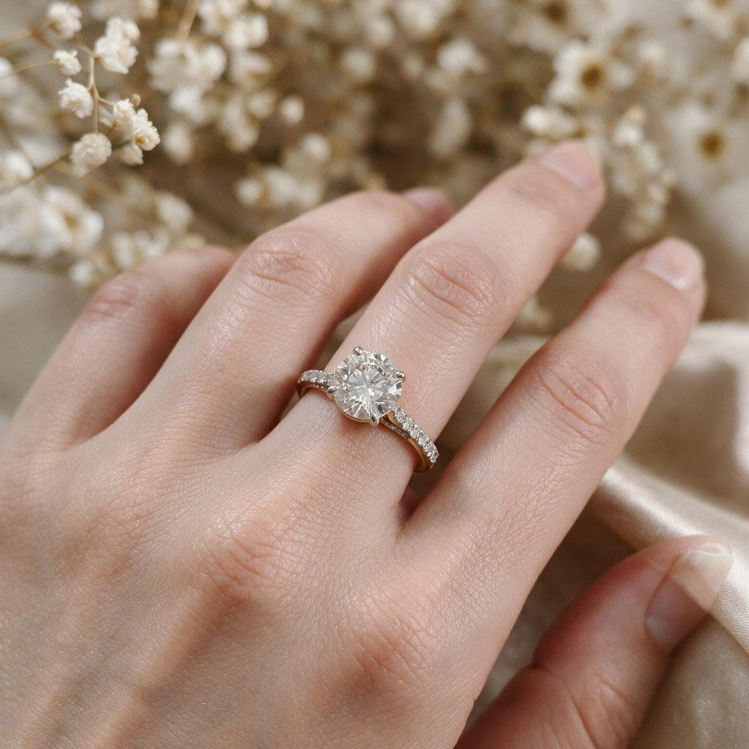 Yellow Gold Polish 9K Round Solitairect Solitaire Ring