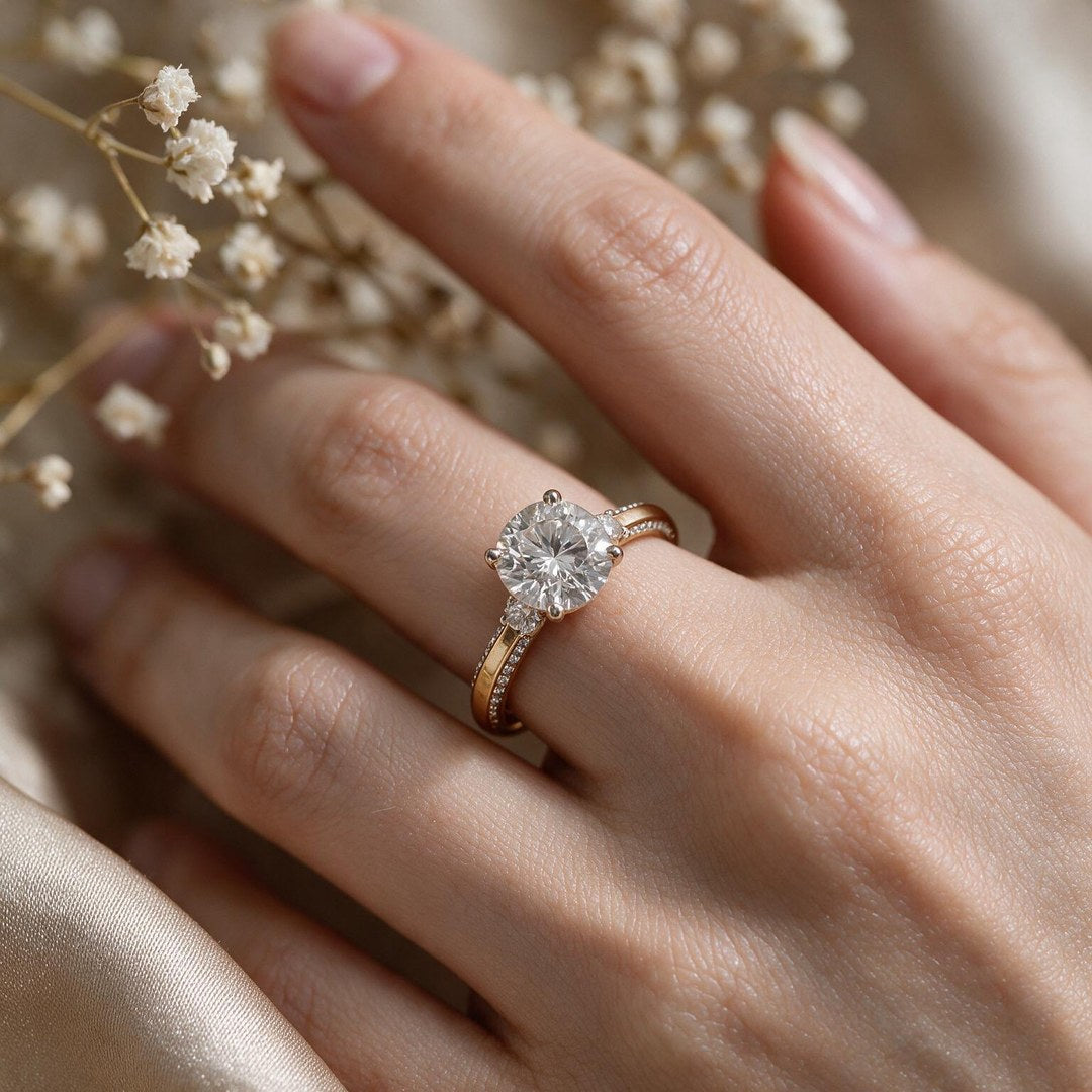 Yellow Gold Polish 9K Round Solitairect Solitaire Ring