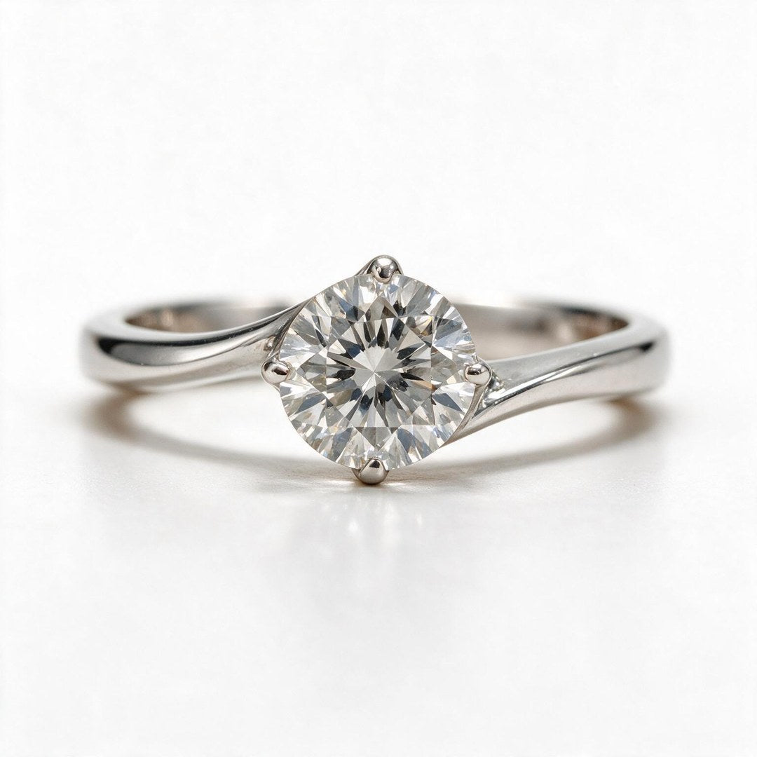 White rhodium 9k round solitairect solitaire ring