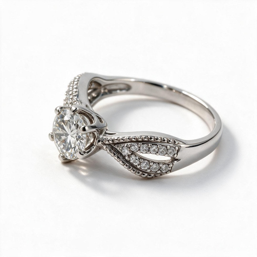 White Rhodium 9K Round Solitairect Solitaire Ring