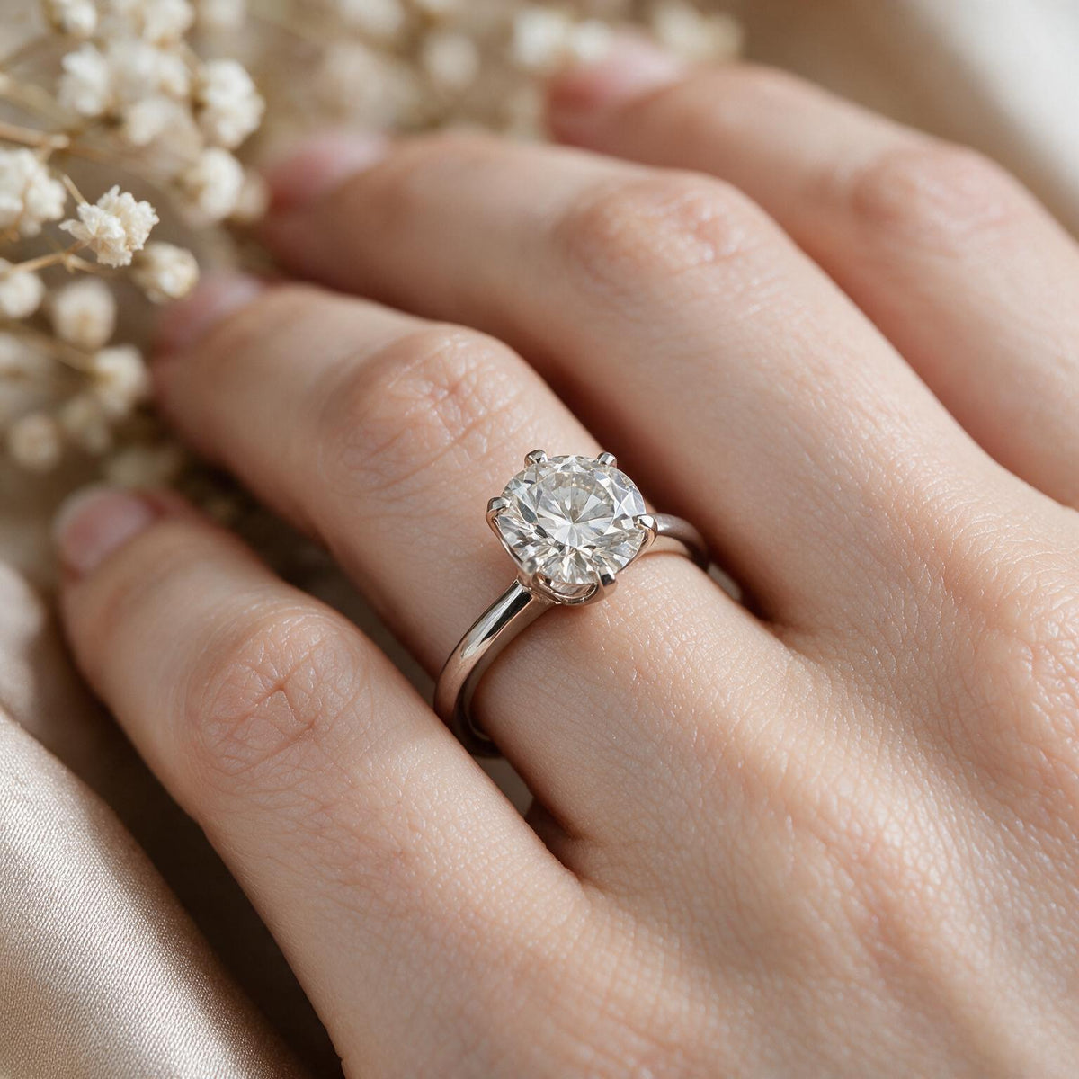 White rhodium 9k round solitairect solitaire ring
