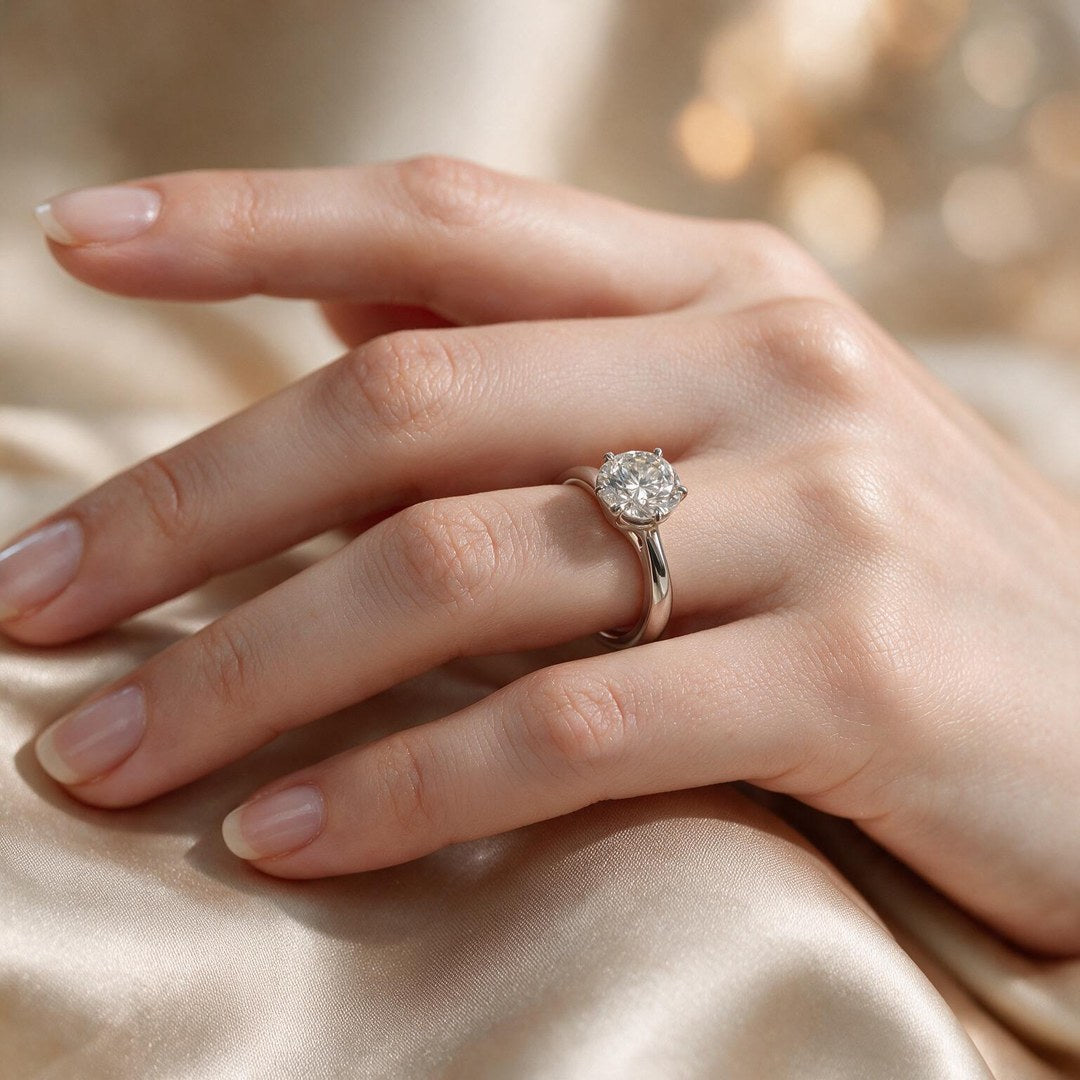 White Rhodium 9K Round Solitairect Solitaire Ring