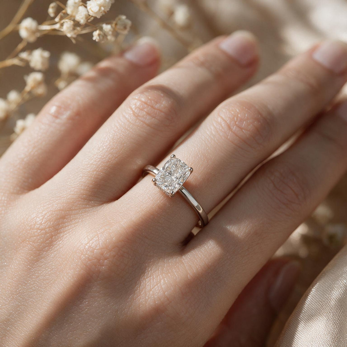 White rhodium 9k cushion solitairect solitaire ring
