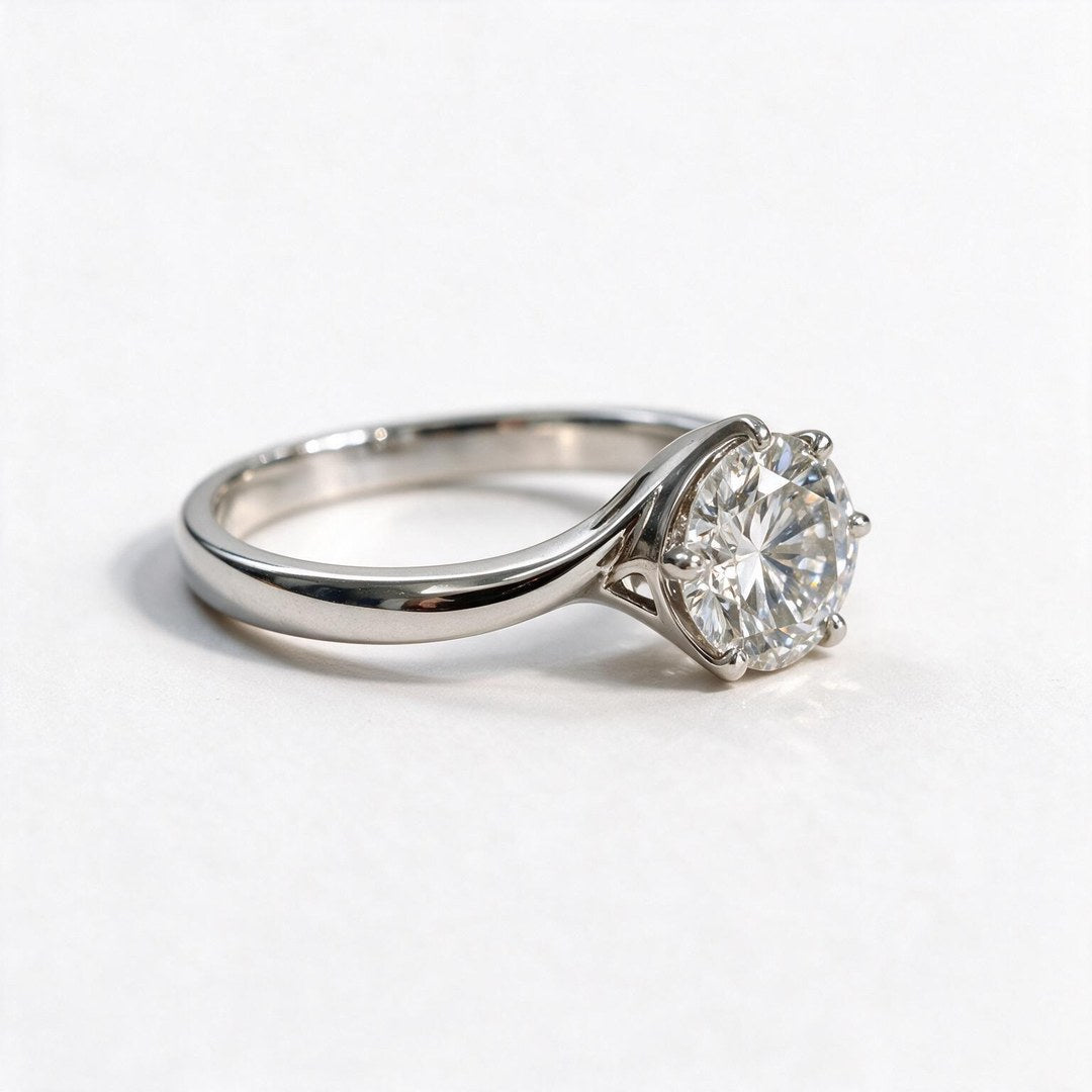 White Rhodium 9K Round Solitairect Solitaire Ring