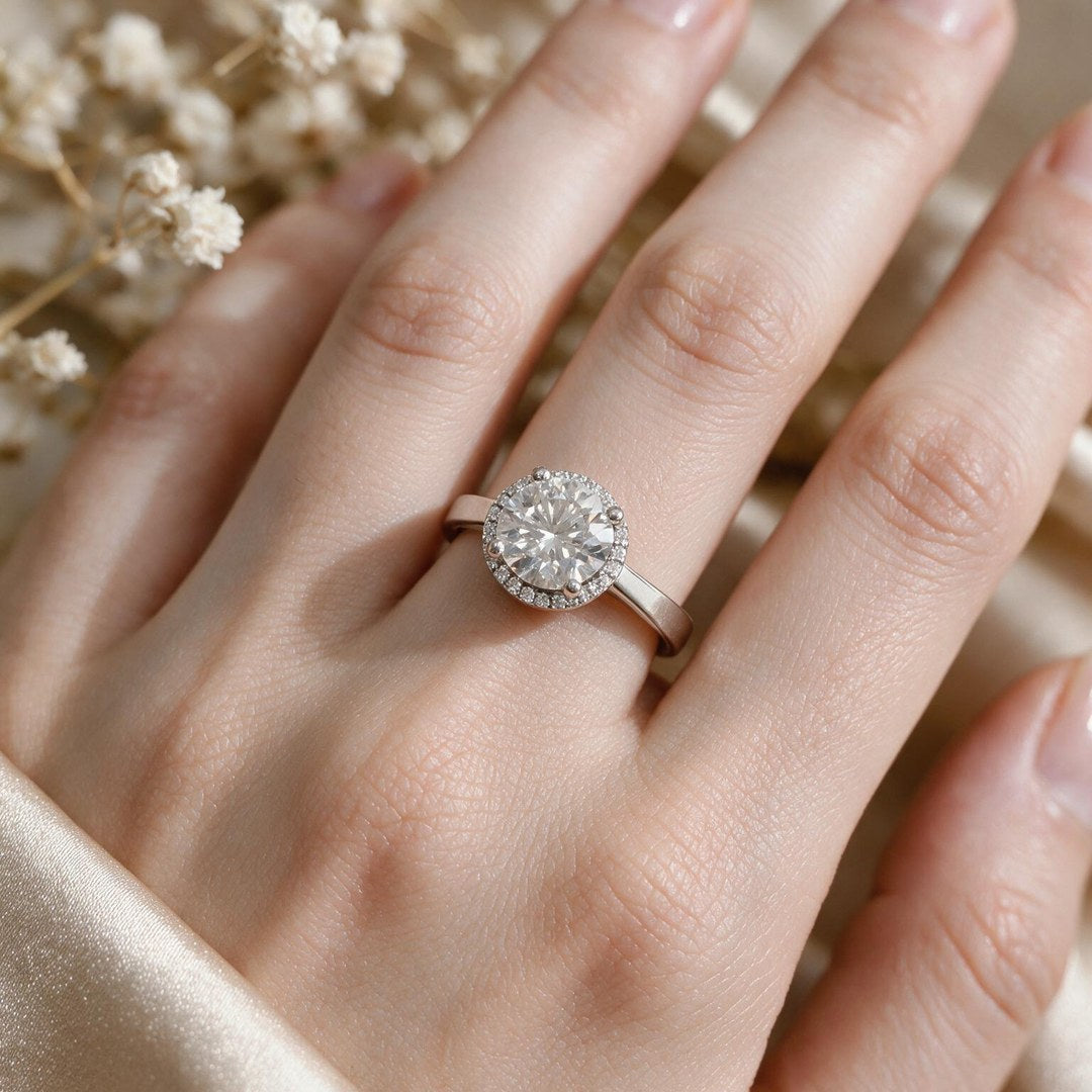 White rhodium 9k round solitairect solitaire ring