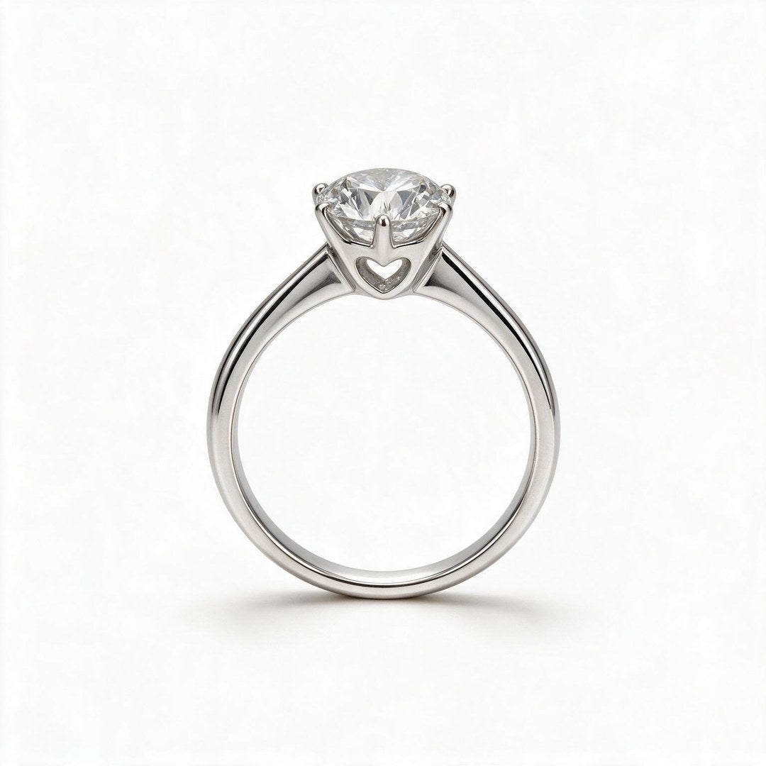 White Rhodium 9K Round Solitairect Solitaire Ring