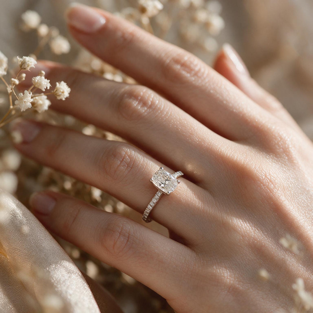 White Rhodium 9K Cushion Solitairect Solitaire Ring