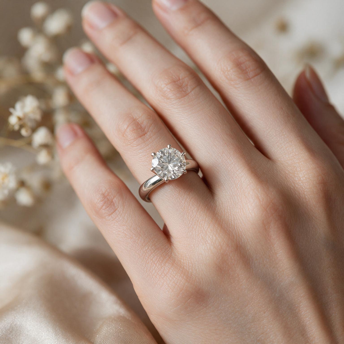 White rhodium 14k round solitairect solitaire ring