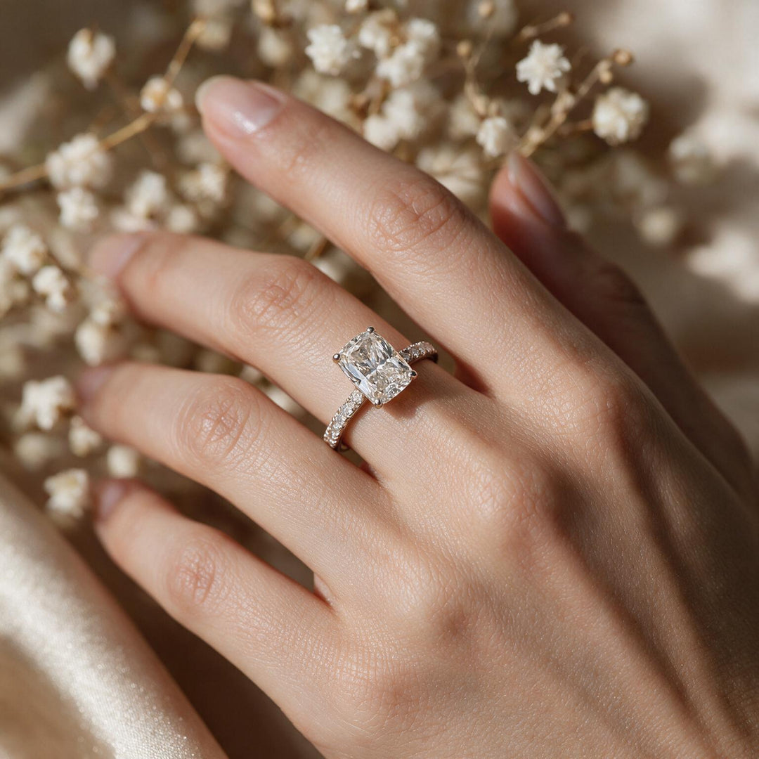 White Rhodium 9K Cushion Solitairect Solitaire Ring