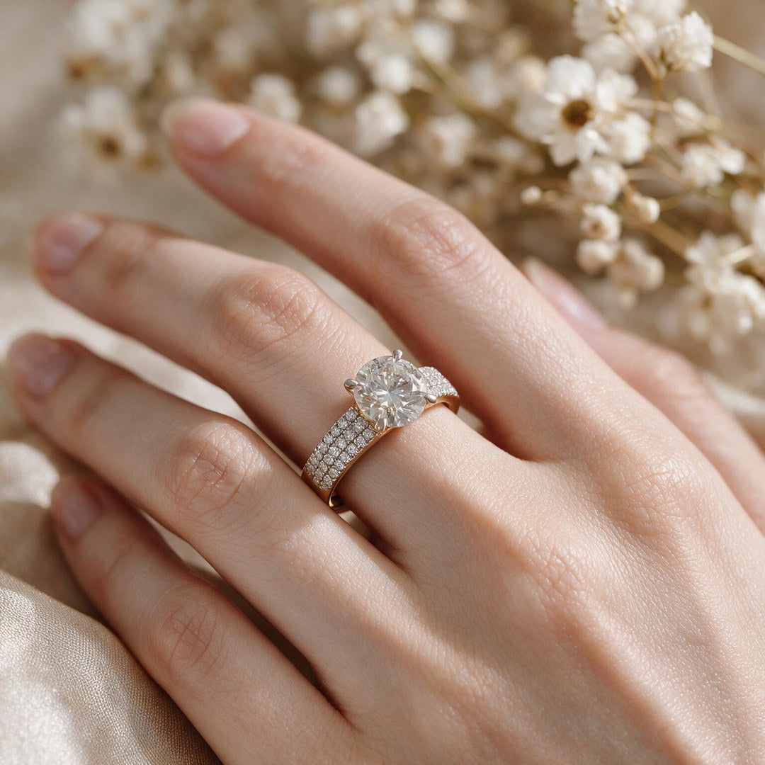 Yellow Gold Polish 9K Round Solitairect Solitaire Ring