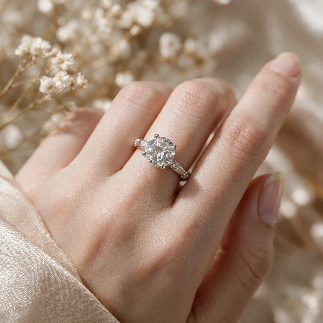 White rhodium 9k round solitairect solitaire ring