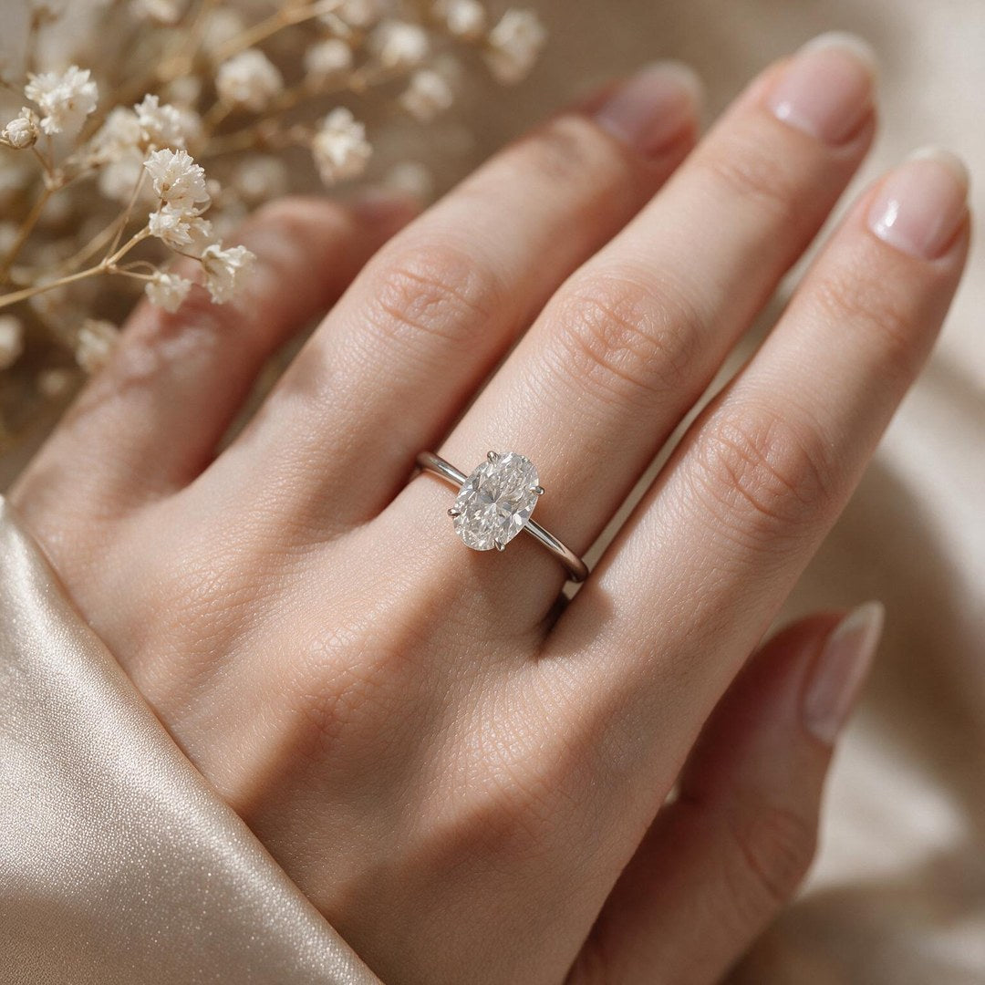 White rhodium 9k oval solitairect solitaire ring