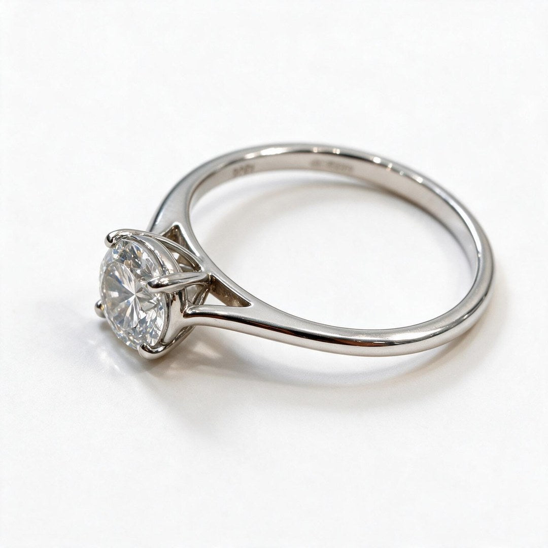 White Rhodium 9K Round Solitairect Solitaire Ring