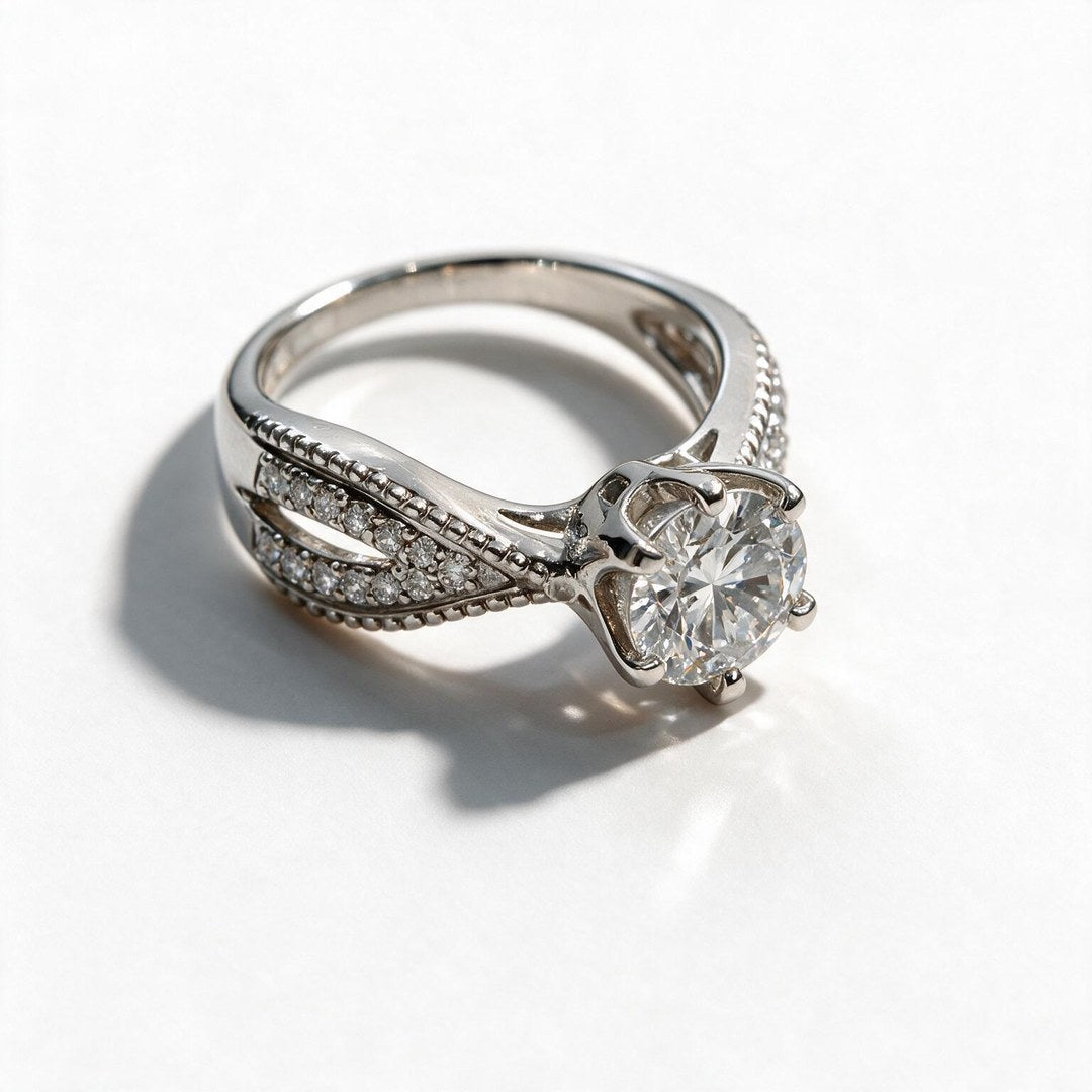 White Rhodium 9K Round Solitairect Solitaire Ring