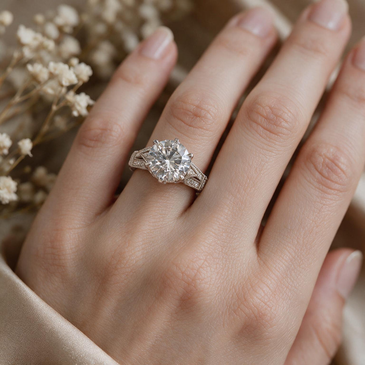 White rhodium 9k round solitairect solitaire ring