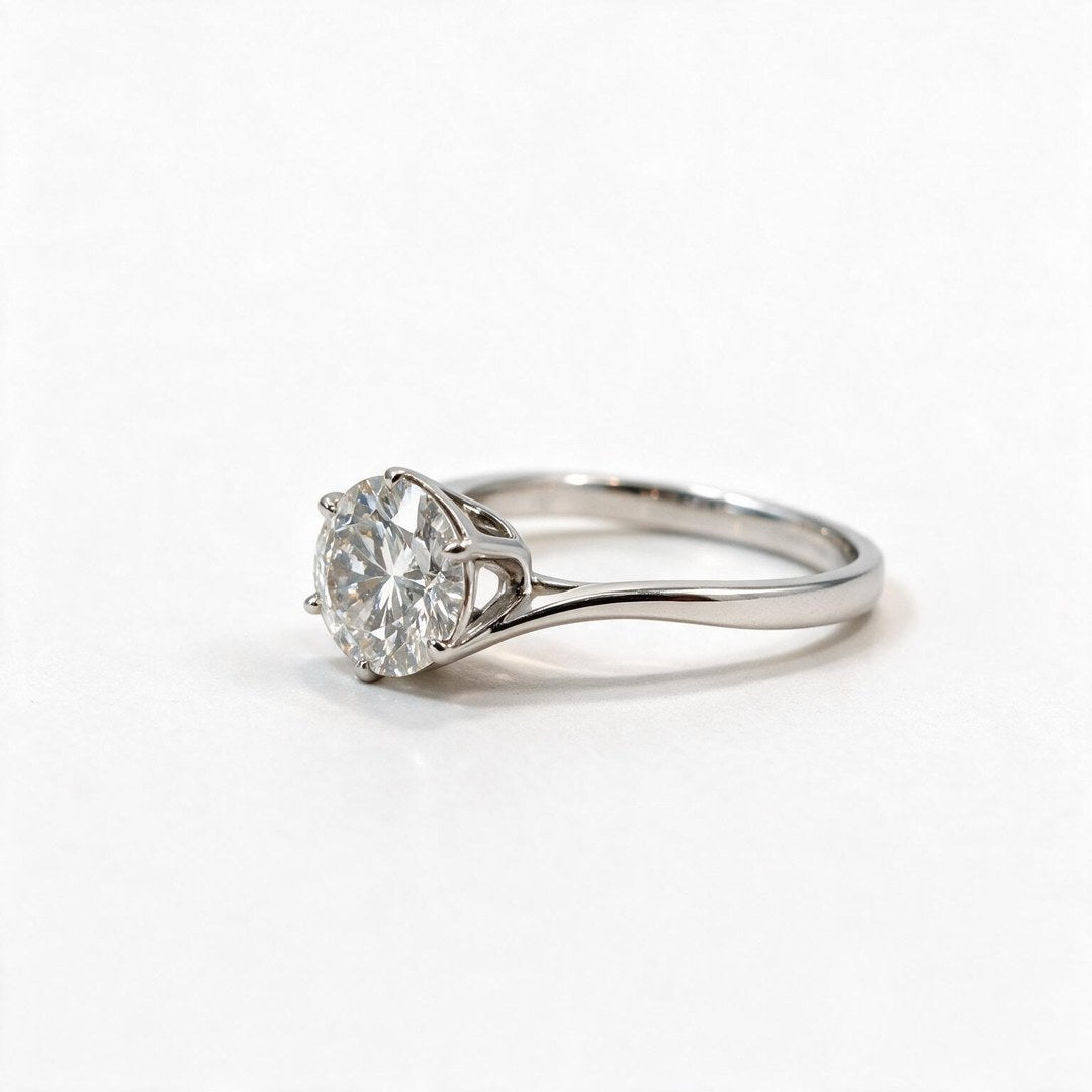 White Rhodium 9K Round Solitairect Solitaire Ring