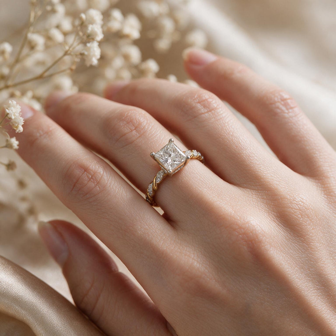 Yellow Gold Polish 9K Princess Solitairect Solitaire Ring