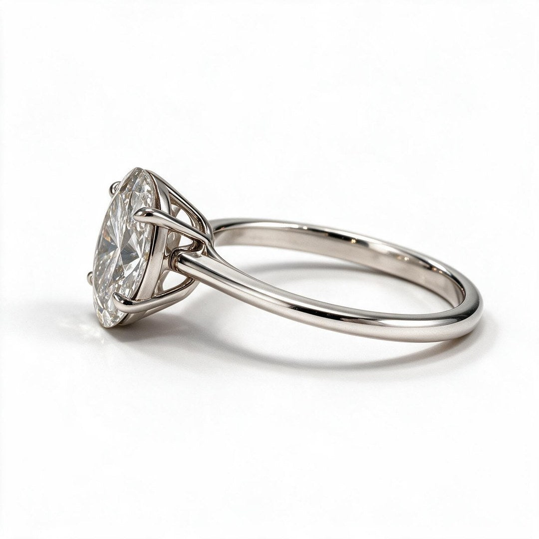 White Rhodium 9K Oval Solitairect Solitaire Ring