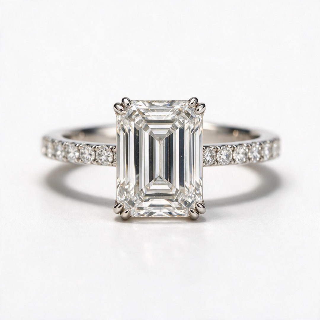 White Rhodium 9K Emerald Solitairect Solitaire Ring