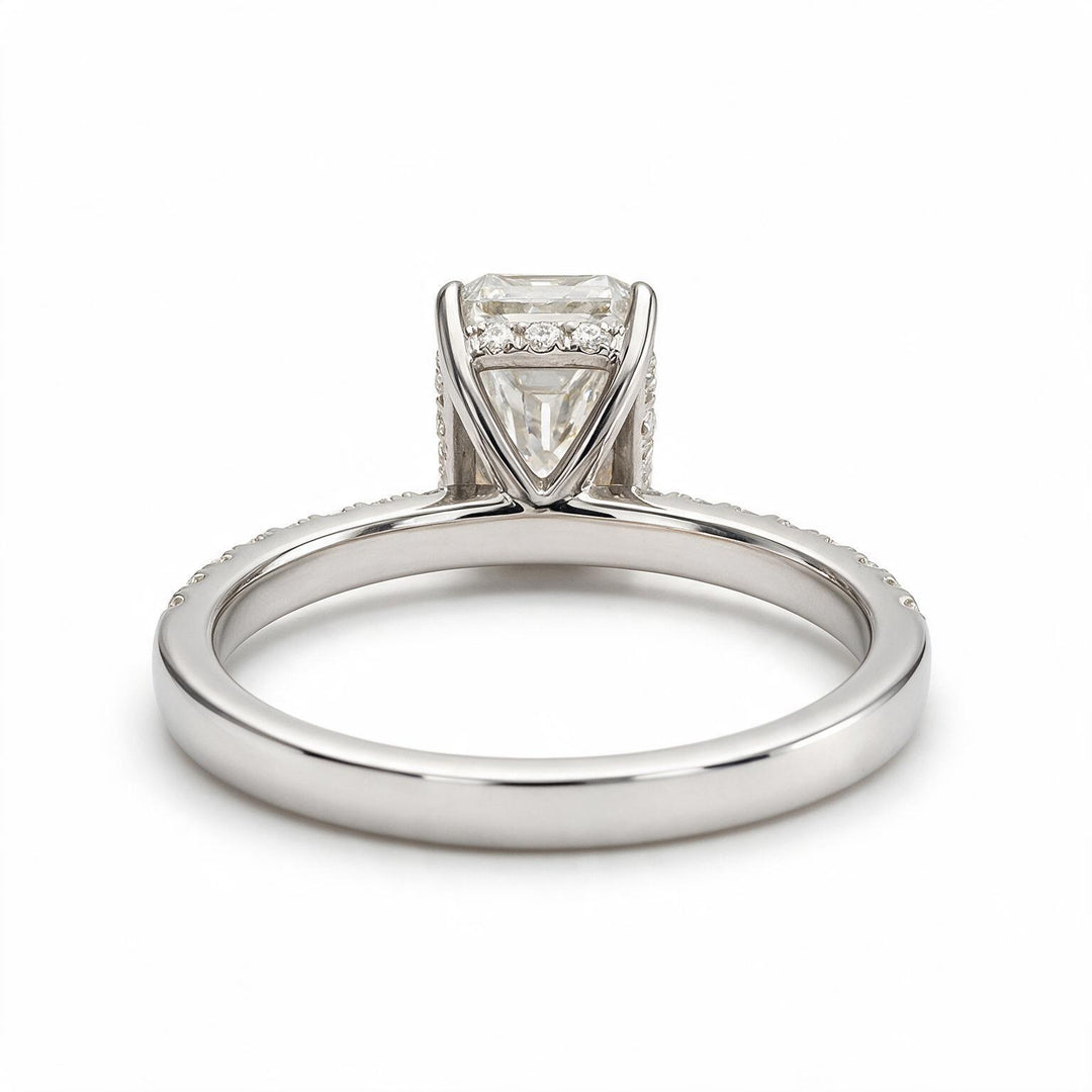 White Rhodium 9K Emerald Solitairect Solitaire Ring