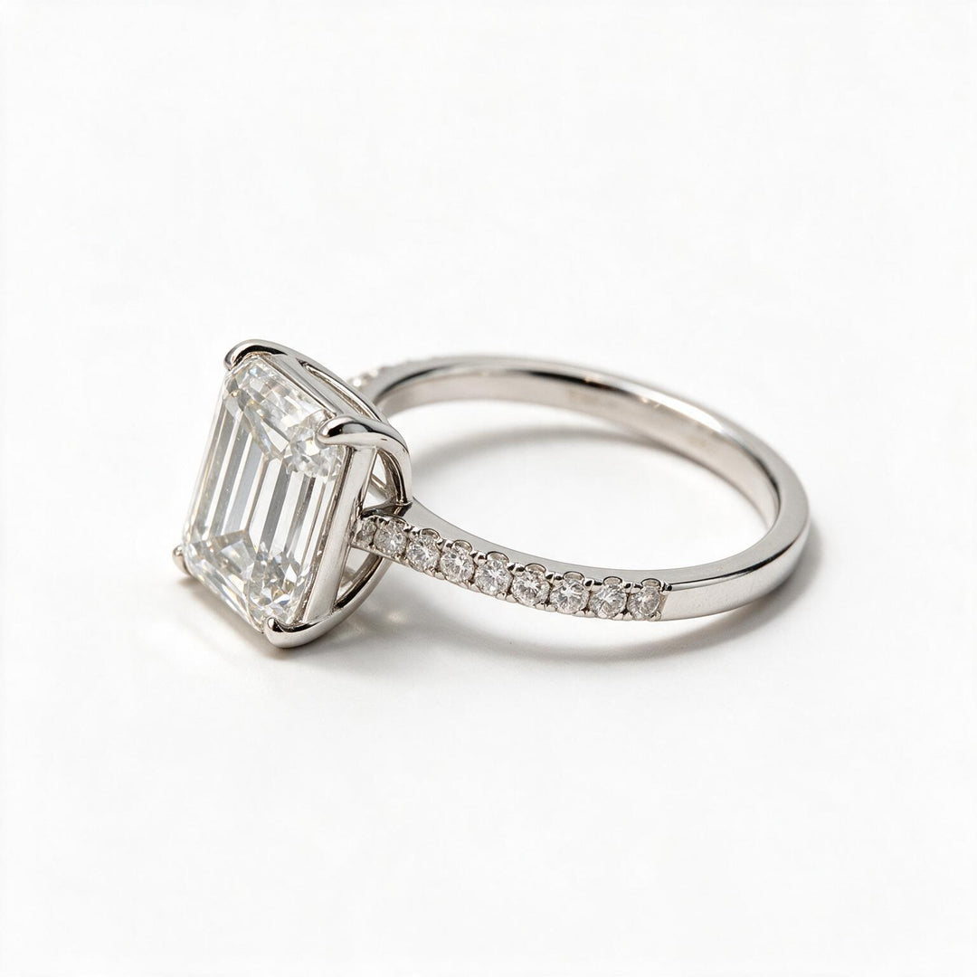 White Rhodium 9K Emerald Solitairect Solitaire Ring