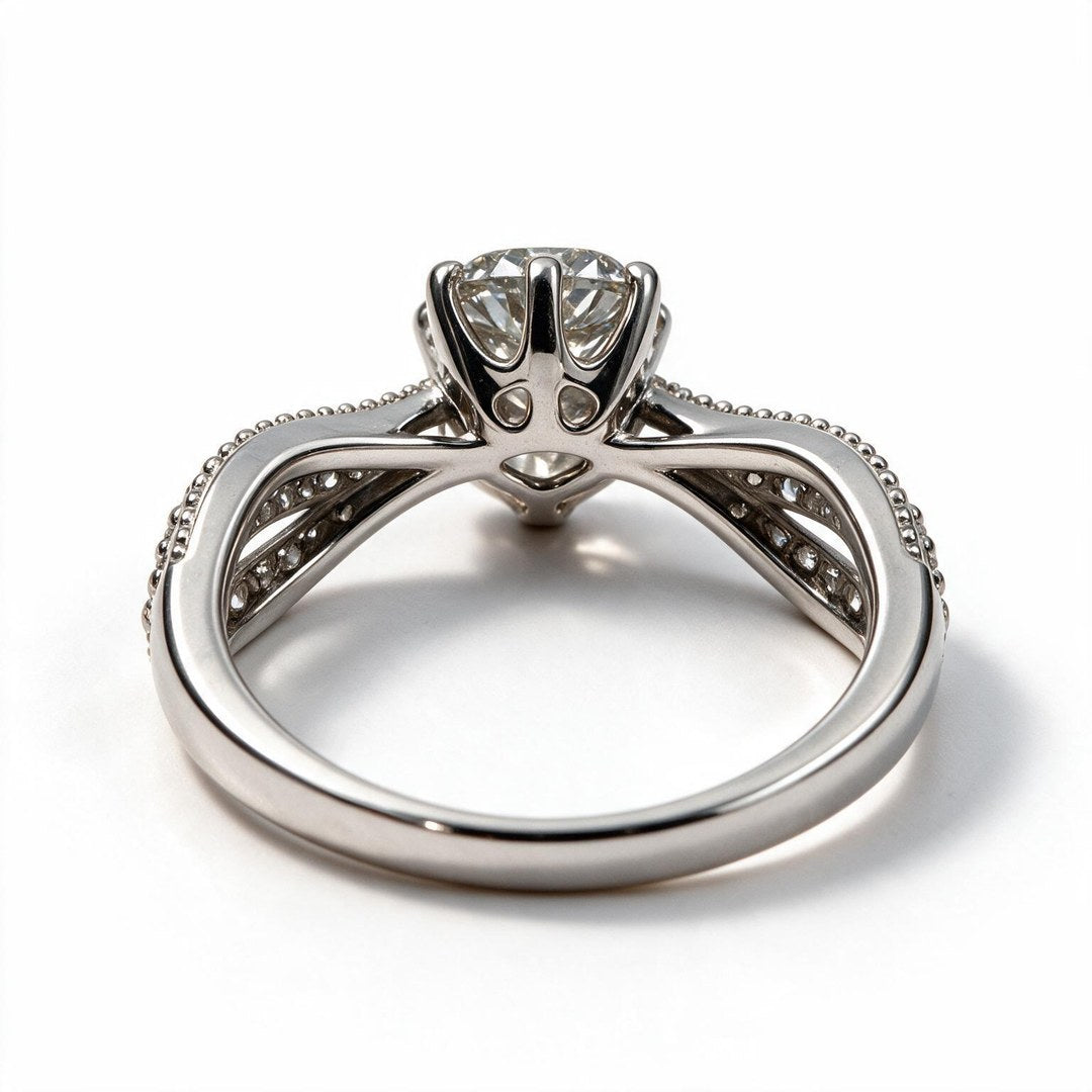 White Rhodium 9K Round Solitairect Solitaire Ring
