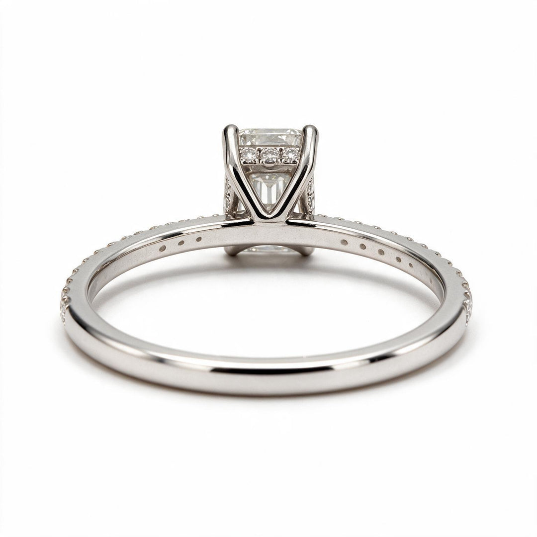 White Rhodium 9K Emerald Solitairect Solitaire Ring