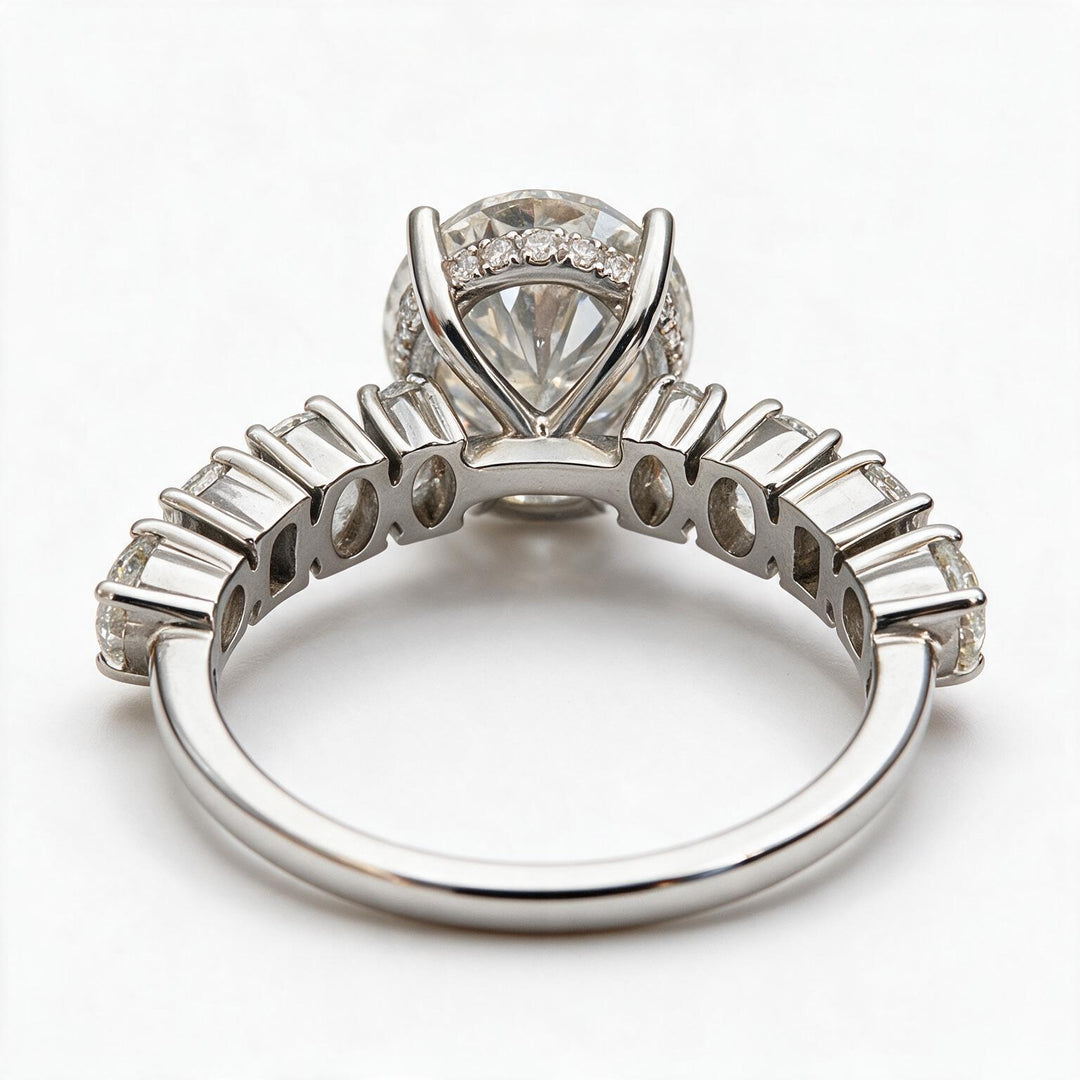 White Rhodium 9K Oval Solitairect Solitaire Ring