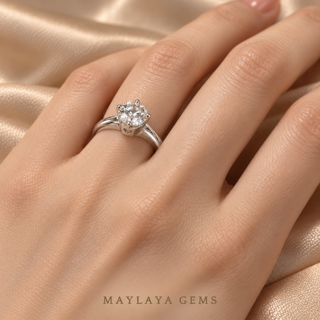 Maylaya Gems A032 ring worn on a model's hand — close-up view