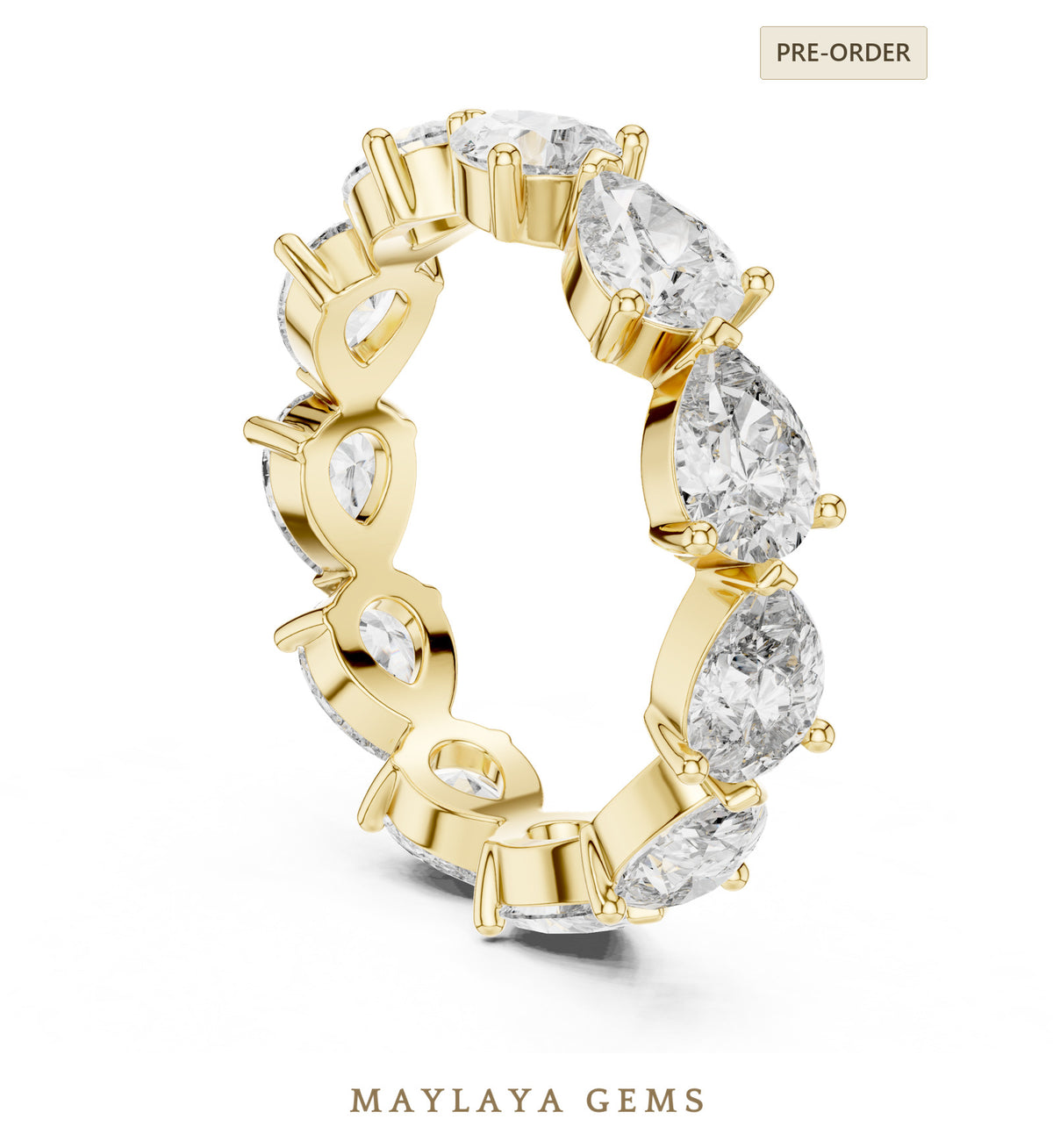 Maylaya gems pear eternity lab grown diamond band in yellow gold