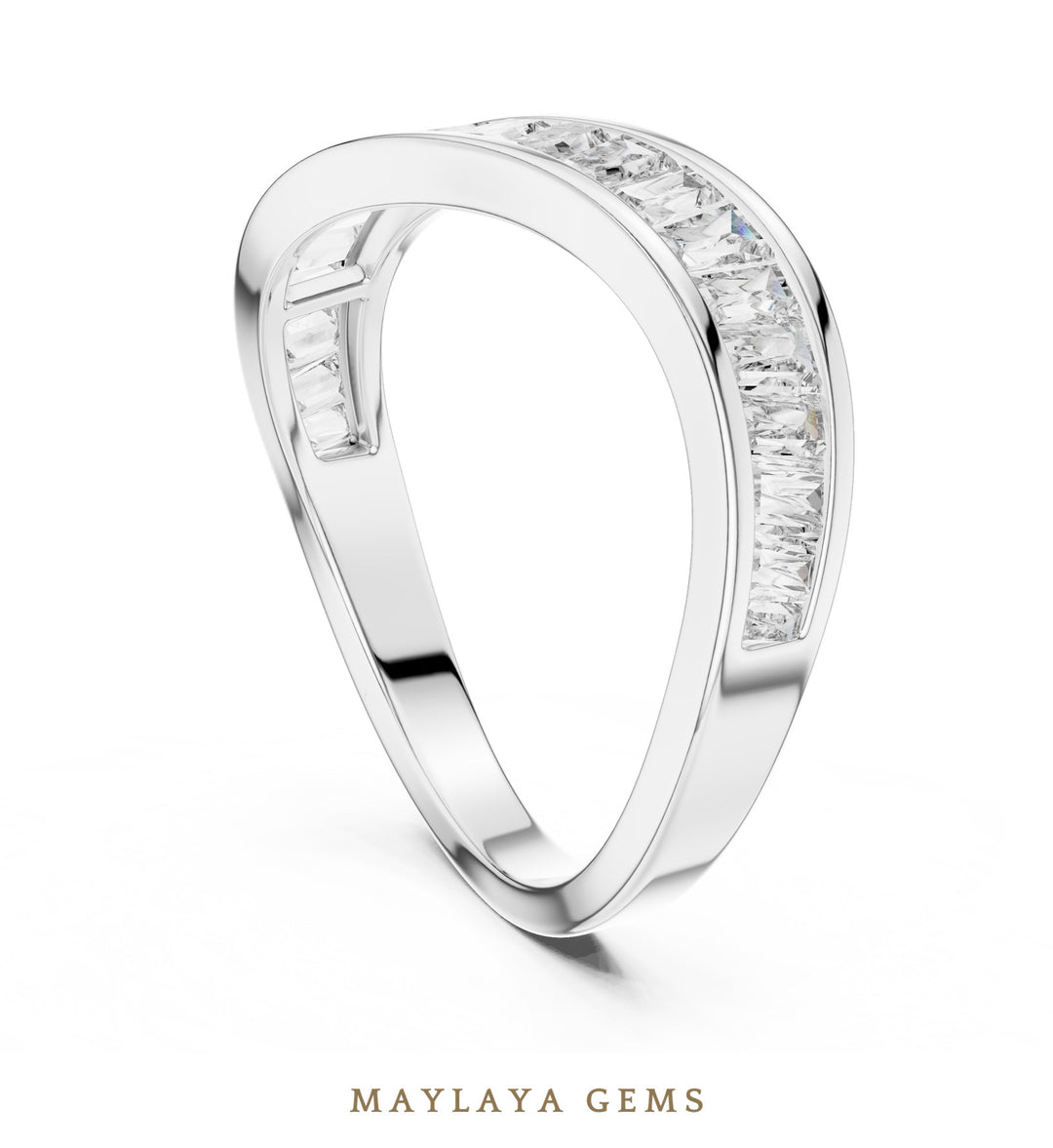 Maylaya Gems baguette channel lab-grown diamond band in white gold