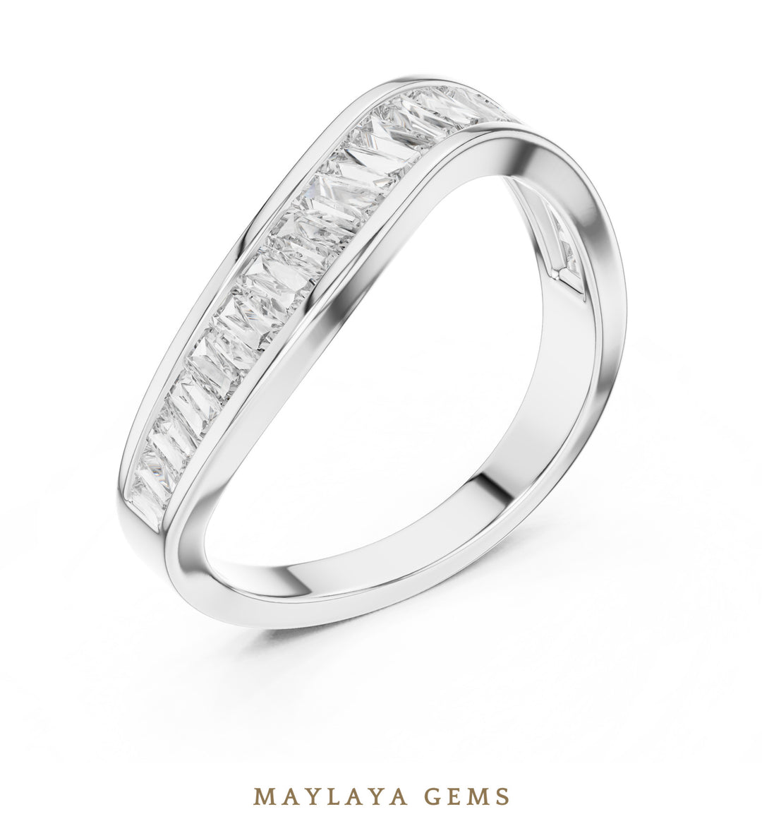 Maylaya Gems baguette channel lab-grown diamond band in white gold