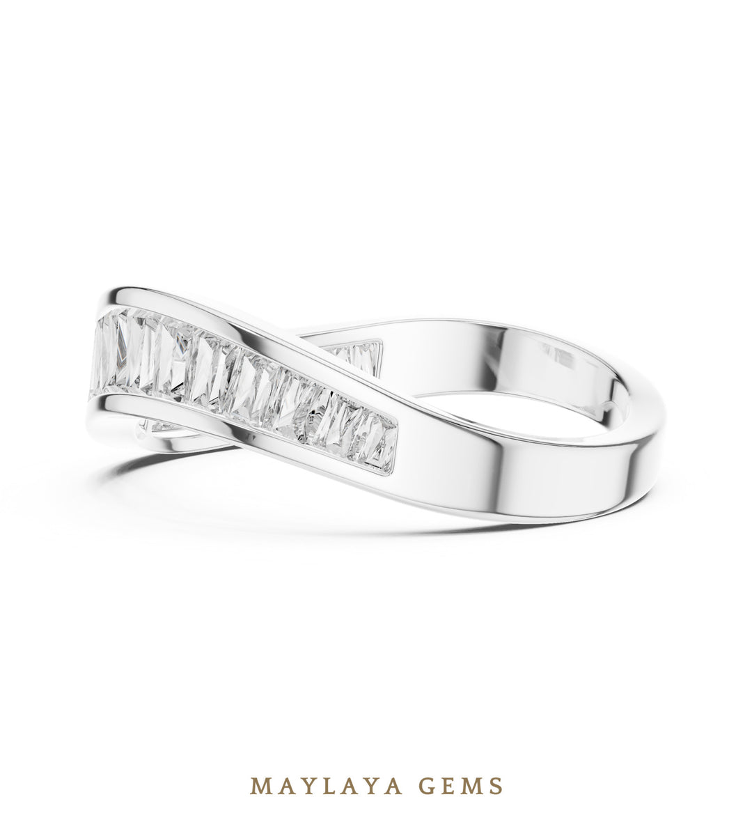 Maylaya Gems baguette channel lab-grown diamond band in white gold