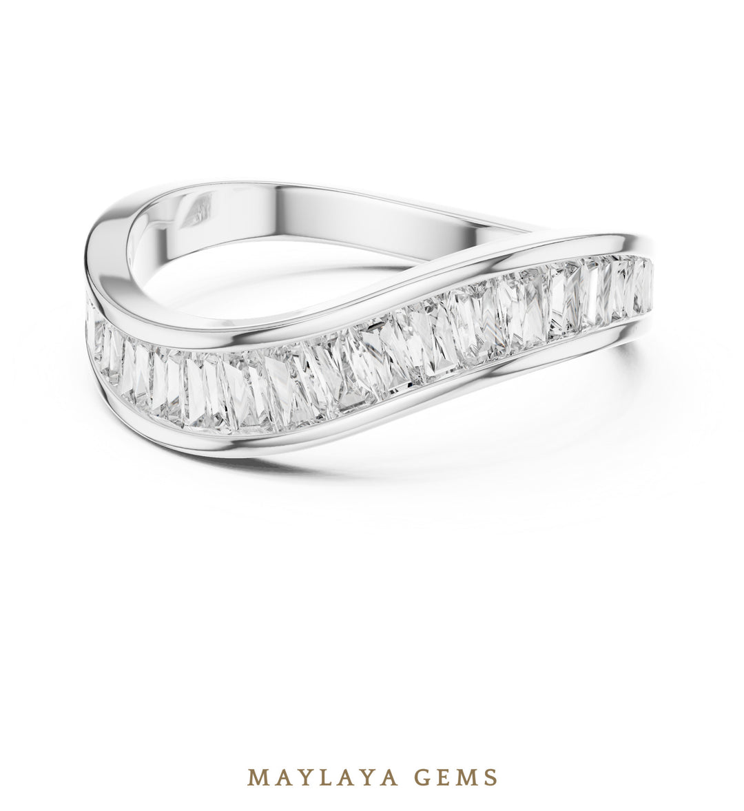 Maylaya Gems baguette channel lab-grown diamond band in white gold