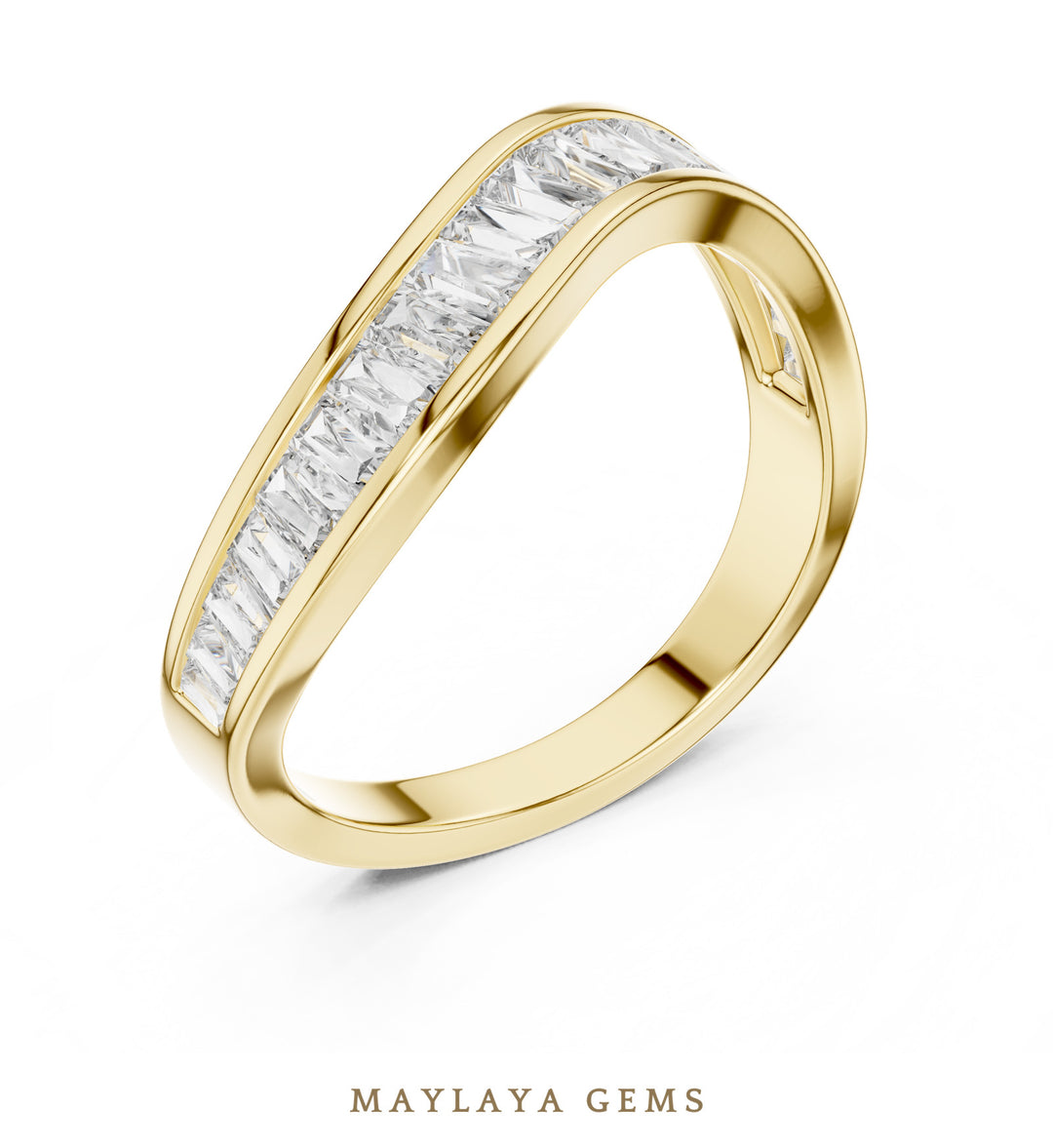 Maylaya Gems baguette channel lab-grown diamond band in yellow gold