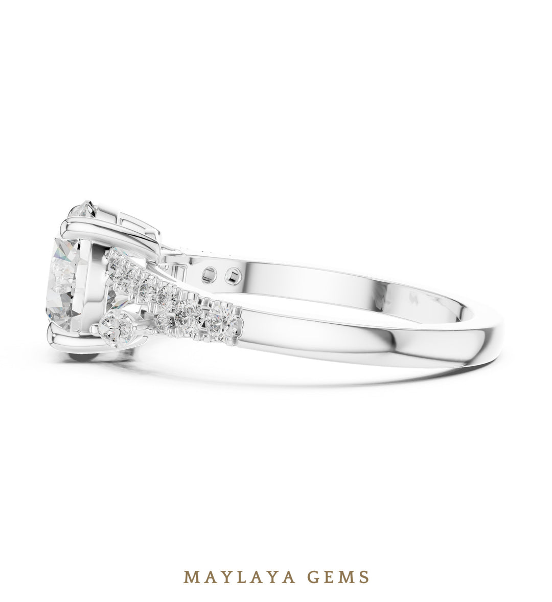 Maylaya Gems round marquise trilogy lab-grown diamond ring in white gold