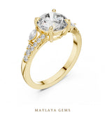 Load image into Gallery viewer, Maylaya Gems round marquise trilogy lab-grown diamond ring in yellow gold
