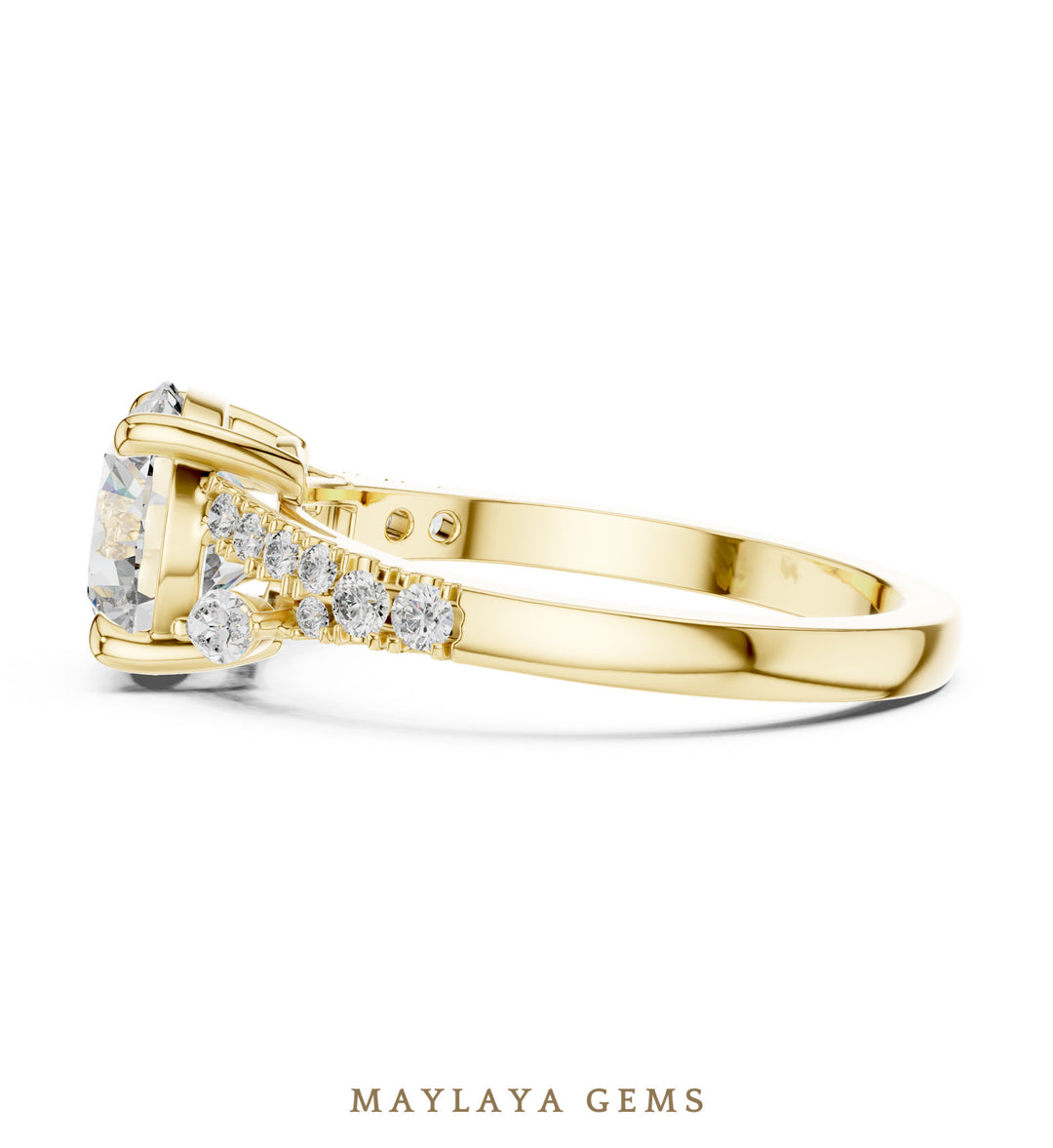Maylaya Gems round marquise trilogy lab-grown diamond ring in yellow gold