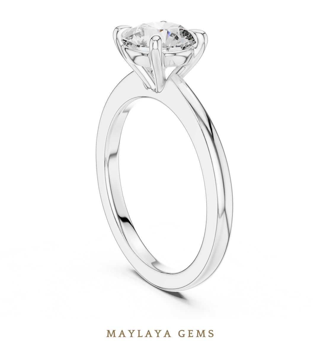 Maylaya Gems round four-prong solitaire lab-grown diamond ring in white gold