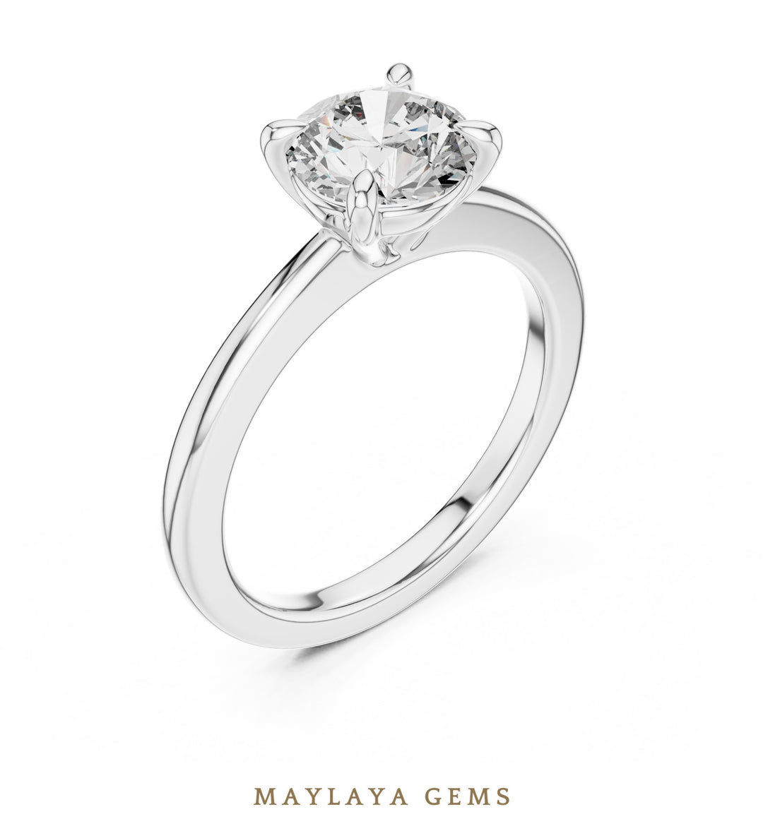 Maylaya Gems round four-prong solitaire lab-grown diamond ring in white gold