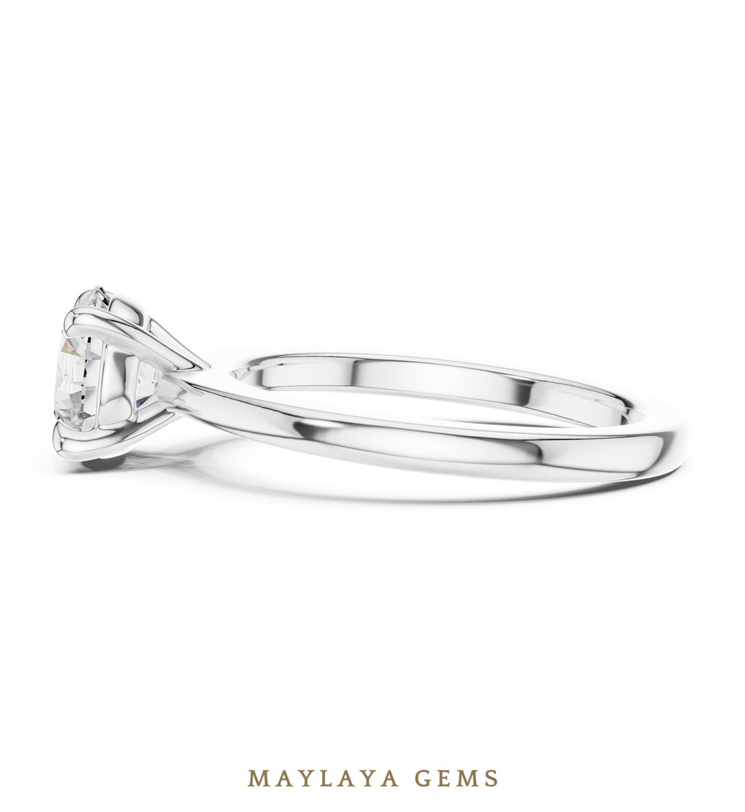 Maylaya Gems round four-prong solitaire lab-grown diamond ring in white gold