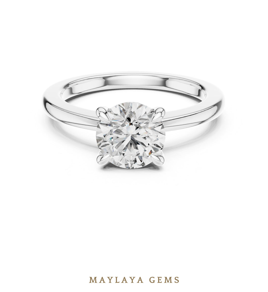 Maylaya Gems round four-prong solitaire lab-grown diamond ring in white gold